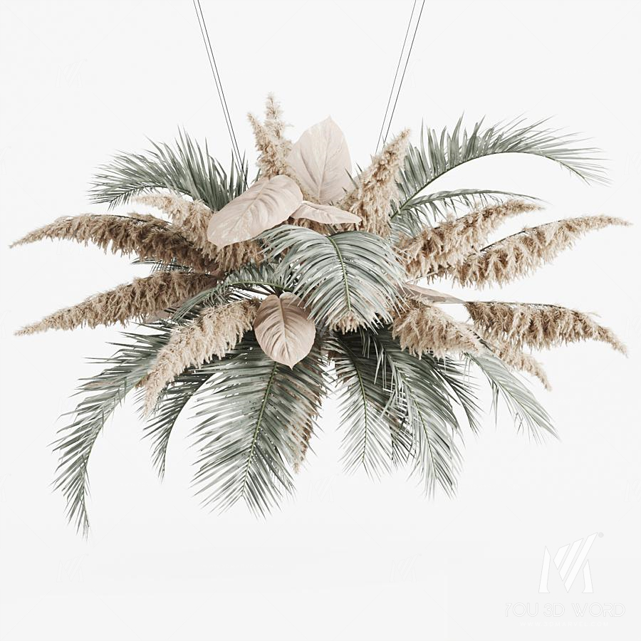 Hanging decor of palm leaves and pampas grass